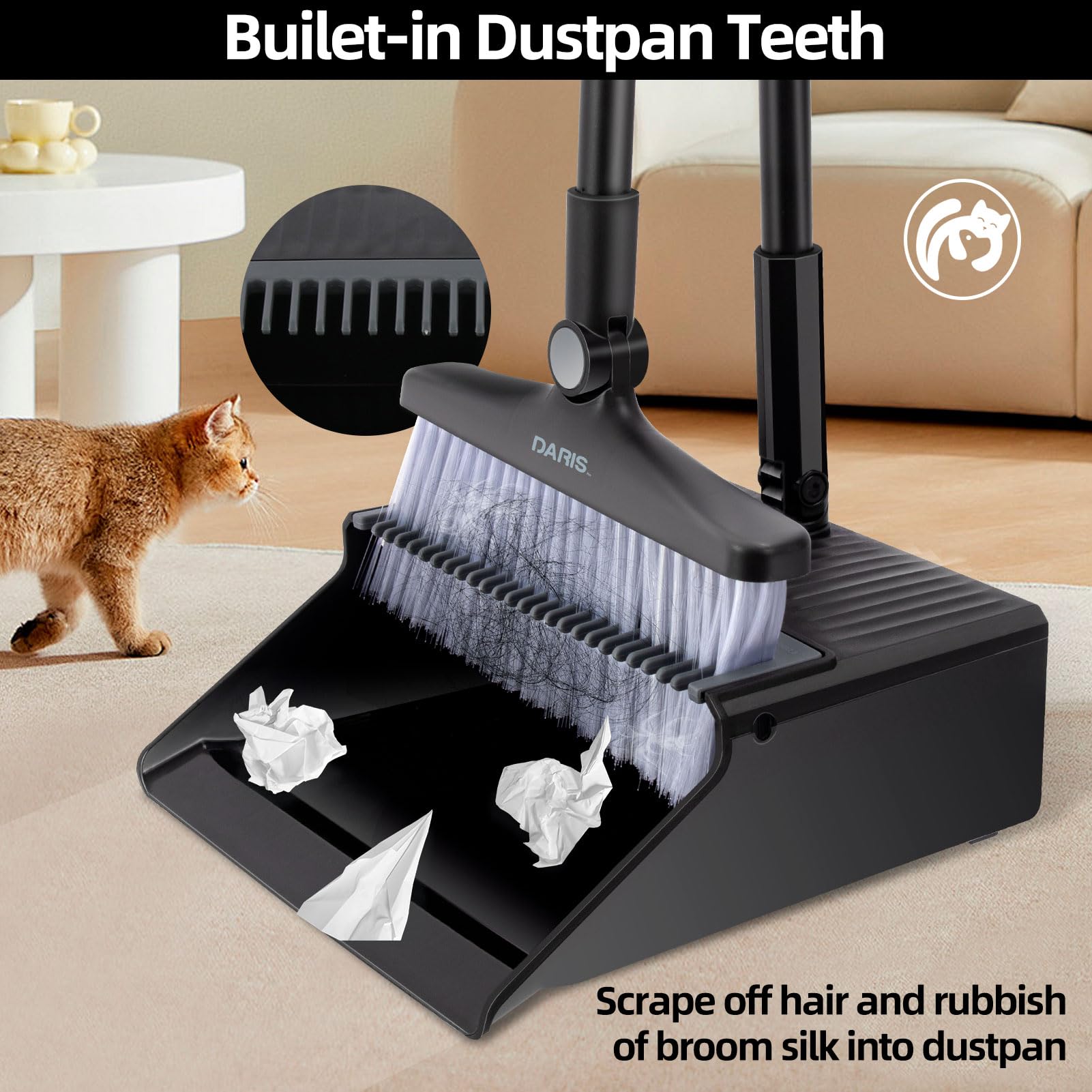 Broom and Dustpan Set Upgrade 50" Long Handle Broom with Stand Up Dustpan Combo Set for Office Home Kitchen Lobby Floor Use Dust pan and Broom Set 1