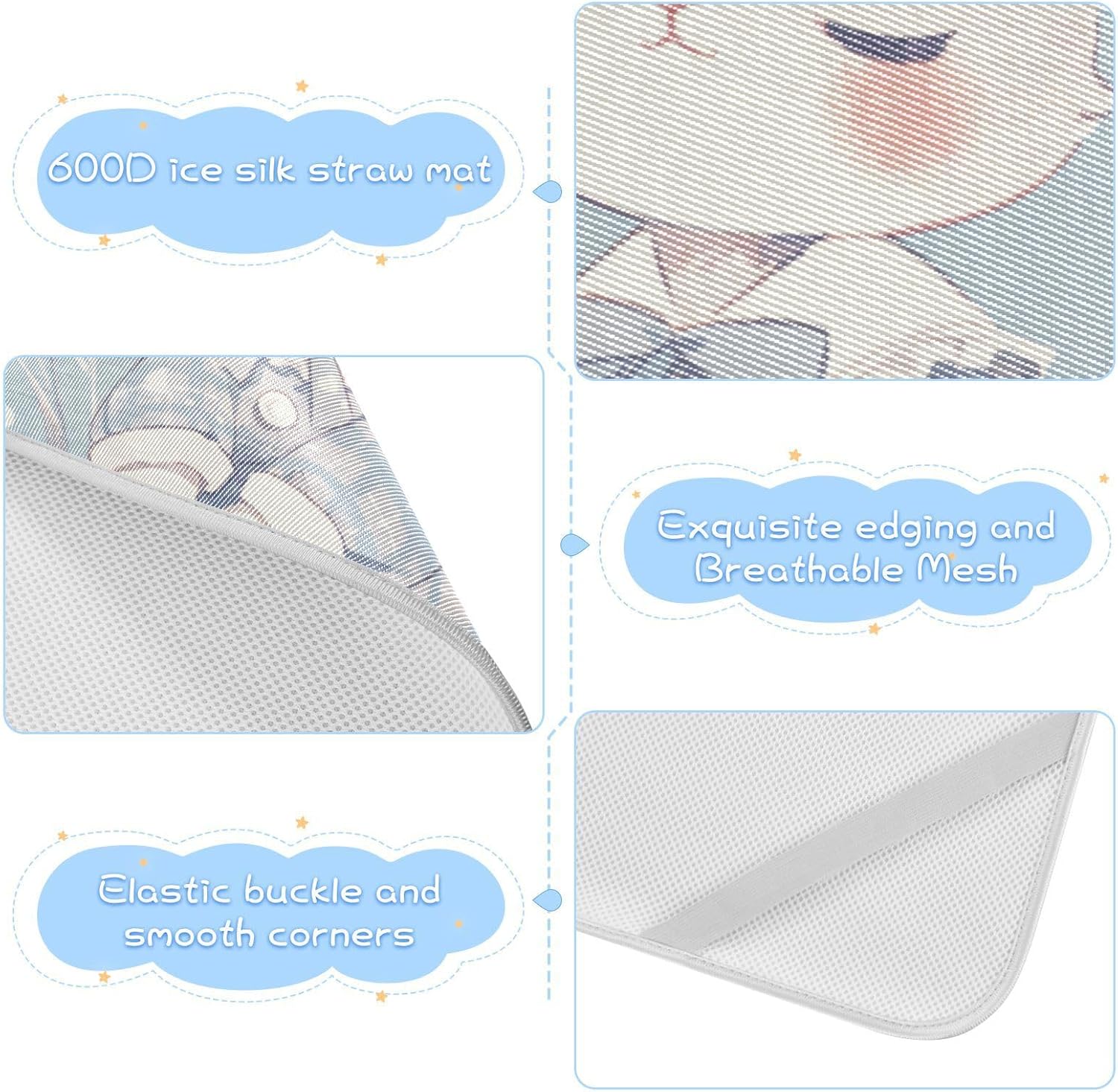 Blue Pastel Cute Rabbit Cooling Baby Mattress pad Cover 28" x 52" Reusable Mattress pad Cover for Baby&Toddler