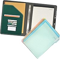 Vista 3 de Carpeta de 3 anillos con portapapapeles con carpetas de archivos de color, carpeta de anillo de piel sintética con portapapapeles (verde)