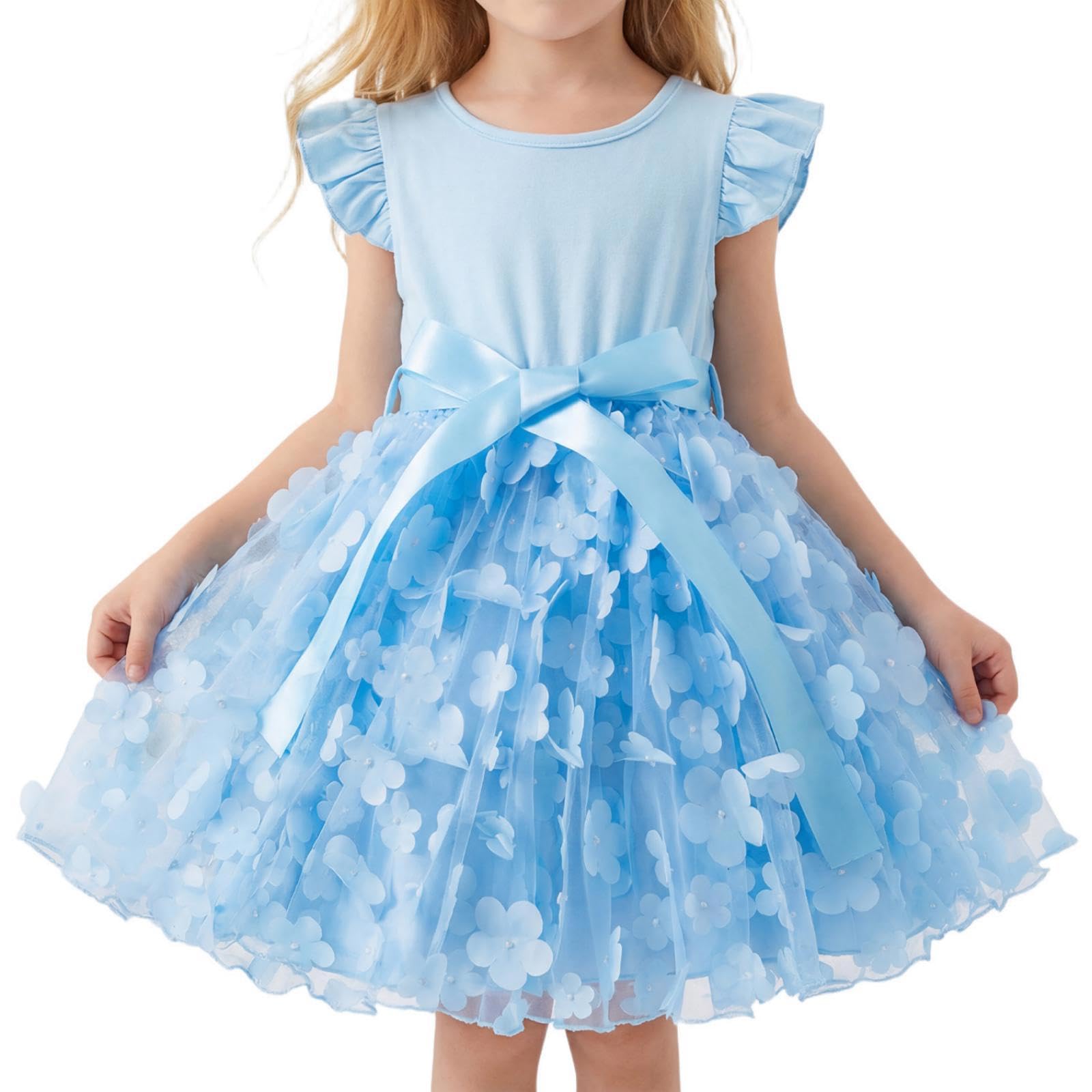 DivingBirds Mädchen Kleider Einhorn Rüschen Kurzarm Baumwolle Top Tülkleid Sommer Kleinkind Prinzessin Geburtstag Partykleid Kinderkleider für 3-8 Jahre