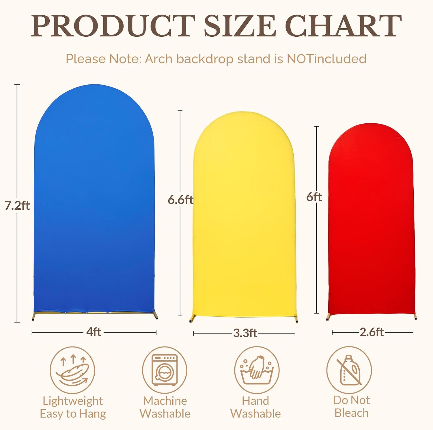 Red Yellow Royal Blue Arch Backdrop Cover Set of 3 – 6ft 6.6ft 7.2ft Stretchy Spandex Wrinkle Free Chiara Arch Covers for Wedding Birthday Baby Shower Party Photo Photography Background Decor