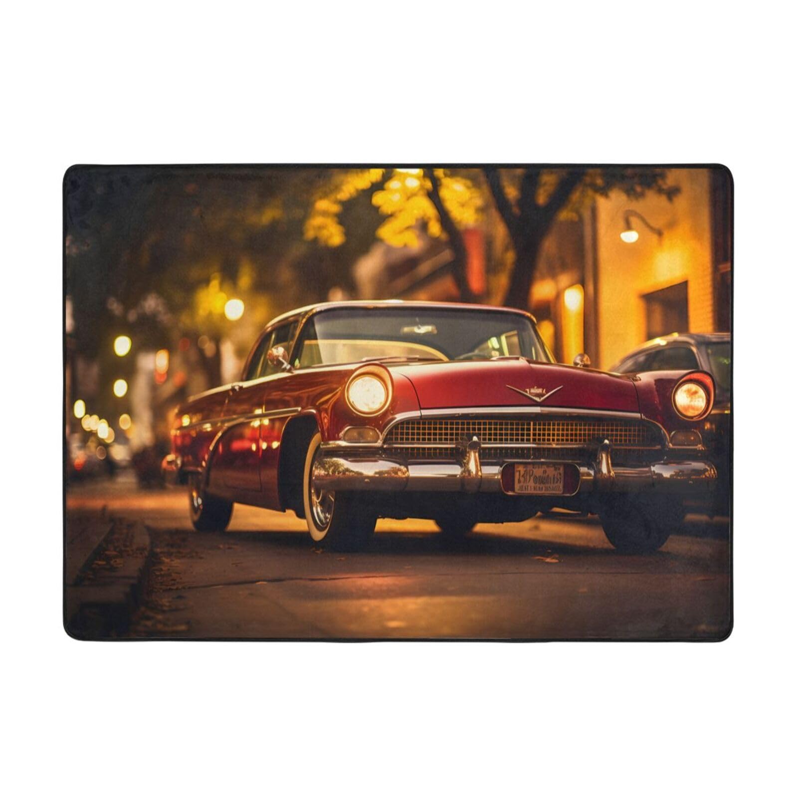 Tapis de sol antidérapant grand format avec motif voitures vintage chic pour le salon