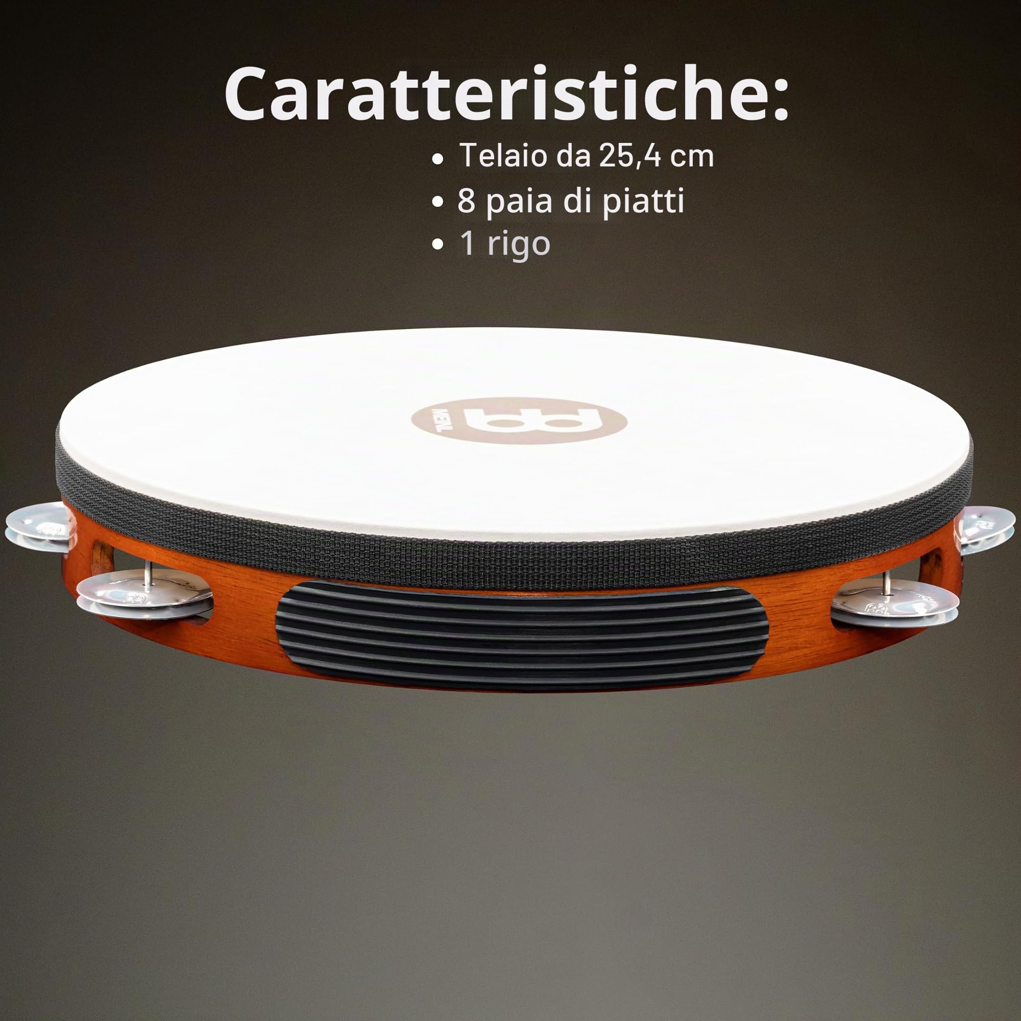 Meinl Percussion TAH1A-AB - Tamburello in legno con testa di Pelle e 1 Fila di sonagli d'alluminio nel telaio, Diametro: 25,40 cm (10''), Colore marrone