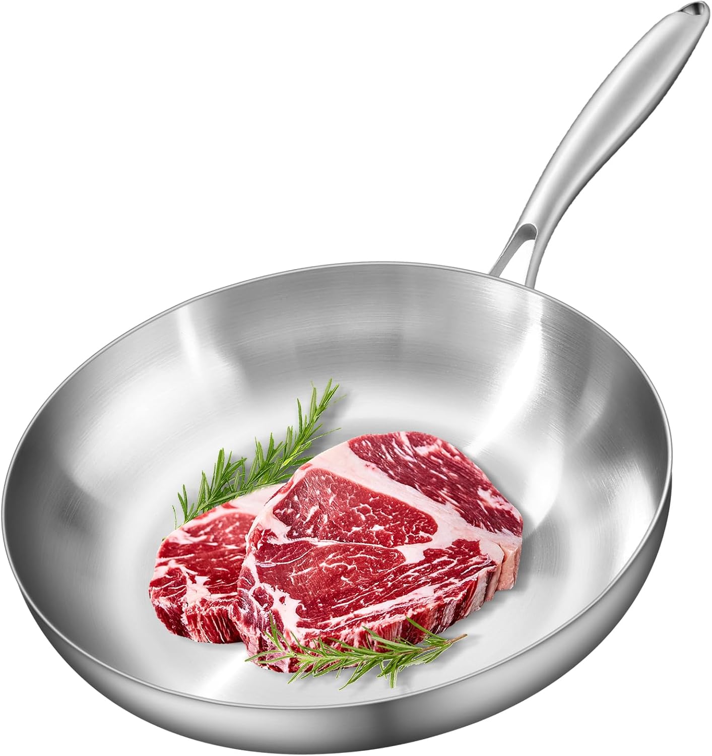 12" Stainless Steel Frying pan, 3-Ply Stainless Steel Pan, Induction, Oven Broiler Safe 600F Skillet, Professional Cookware, Silver，Suitable for All Stove (Detachable Handle)