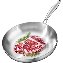 12" Stainless Steel Frying pan, 3-Ply Stainless Steel Pan, Induction, Oven Broiler Safe 600F Skillet, Professional Cookware, Silver,Suitable for All Stove Detachable Handle