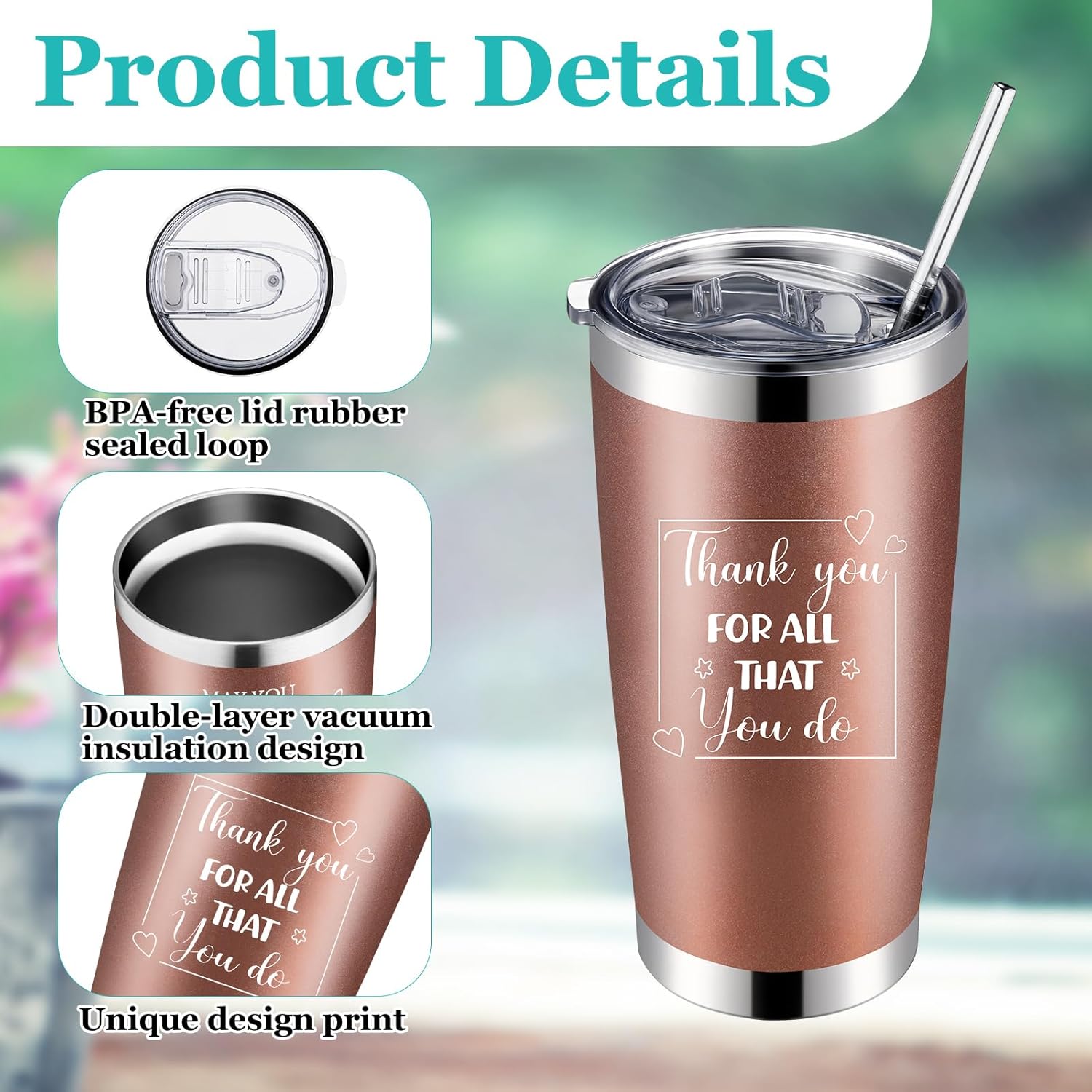 Norme 12 Pcs Thank You Gifts Grateful Tumbler Cup 20 oz Stainless Steel Insulated Inspirational Coworker Mug with Lids for Women Employee Teacher Nurse Volunteer Appreciation Gifts