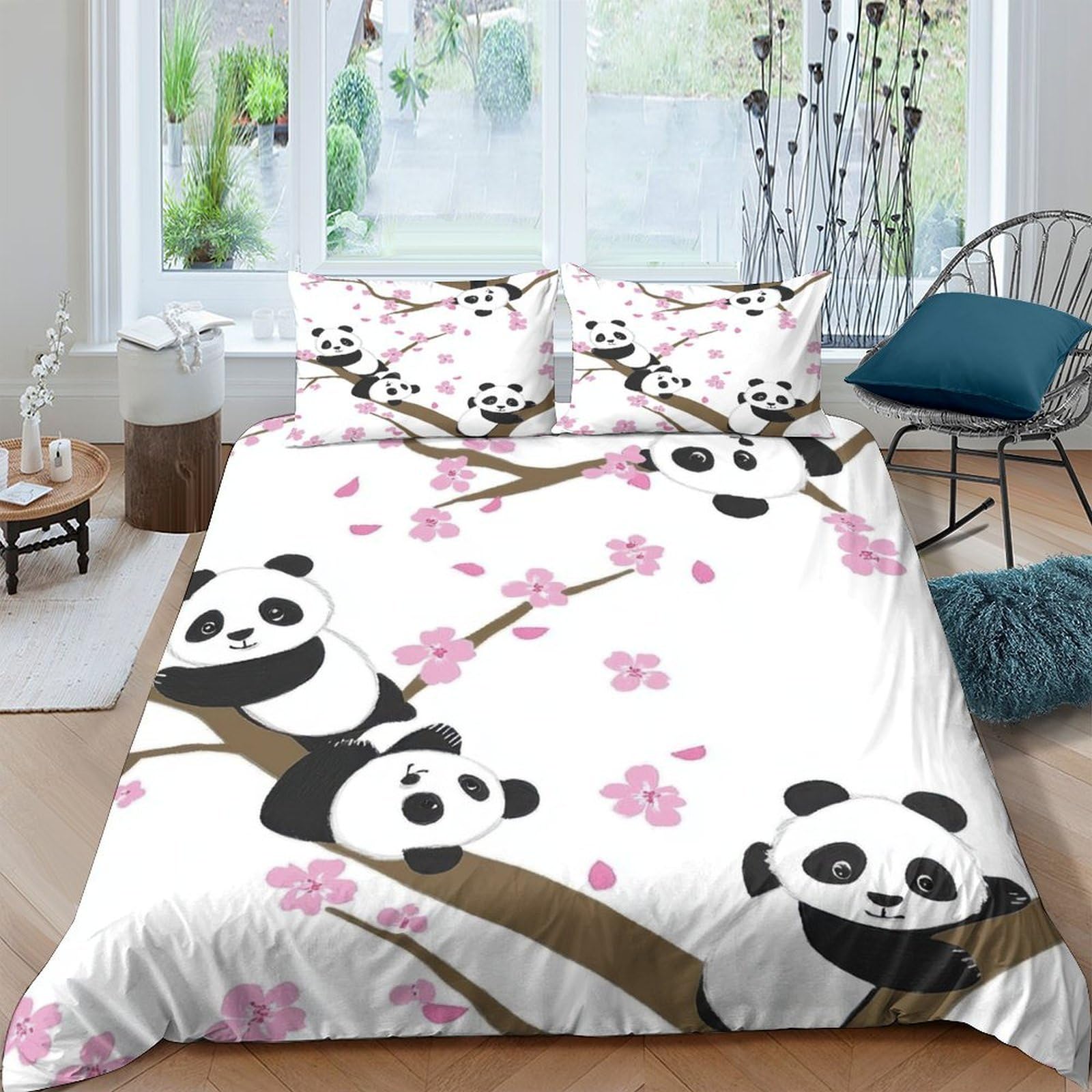 Ctjqhvkz Style-10 3D Printed Panda Blossom Fitted Sheet Microfiber Soft Anti-Slip Bed Cover For Bedroom Dorm Bed Decor Protection Single（135X200cm）