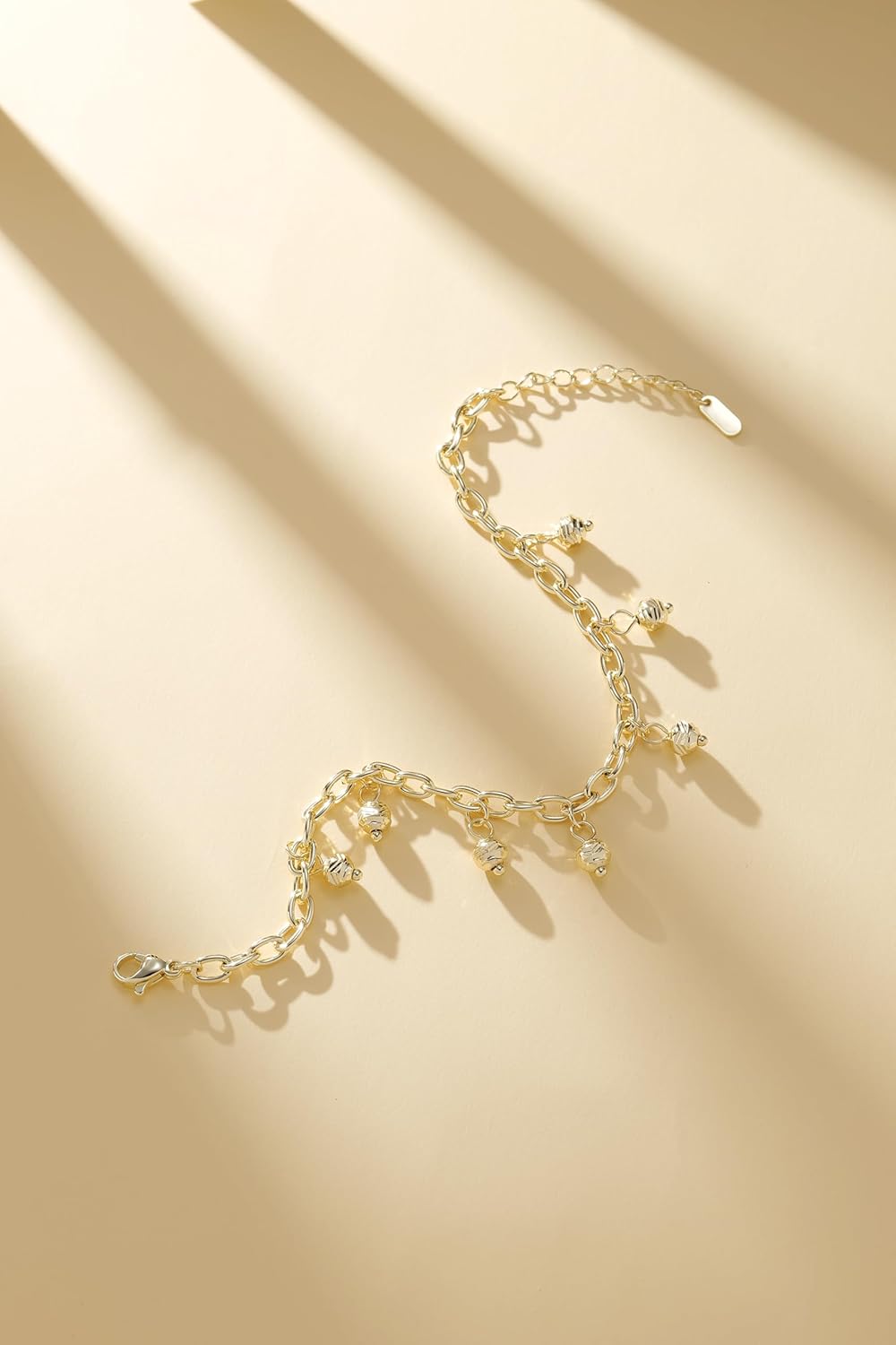 Exquisite Engraved Charm 14K Gold Plated Bracelet for Women, Asymmetrical Seven-Beads-One-Heart Design, Fashion Jewelry - Image 3