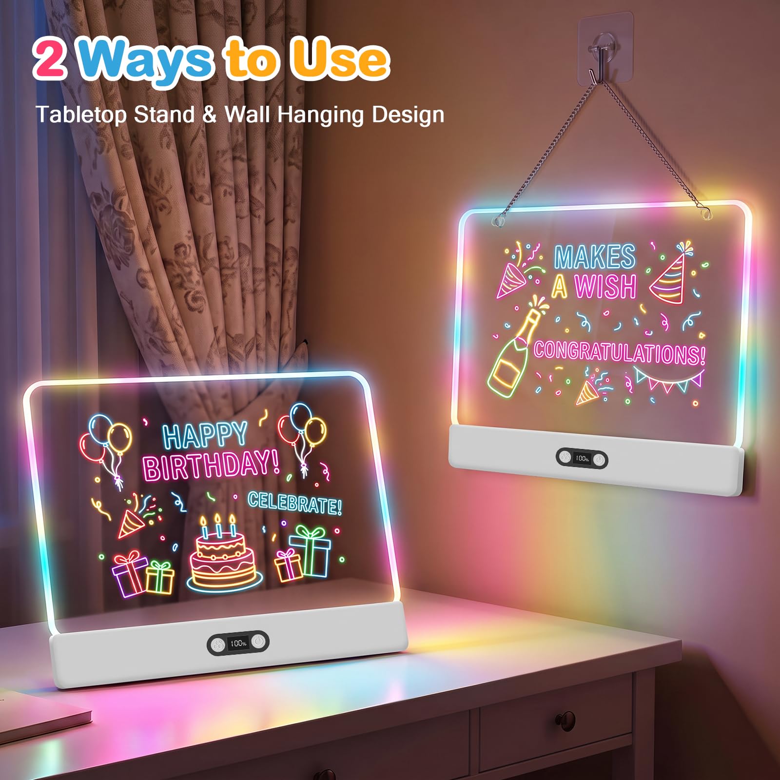 seenlast Lavagna LED luminosa portatile per bambini, tavoletta da disegno con 8 colori e 3 modalità di illuminazione, giocattolo creativo per ragazze e ragazzi di 4-8 anni, regalo originale