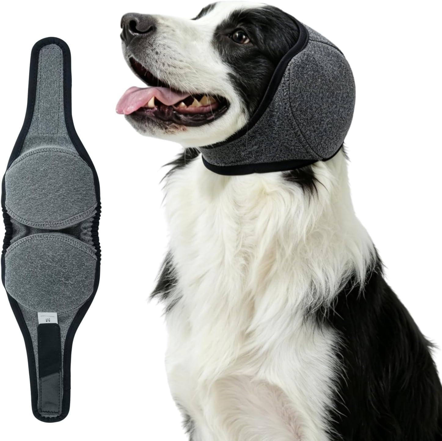 LENGAIJIN Dog Ear Muffs for Noise Protection, Soothing Calming Cap for Long Ear Flaps, Adjustable Anti-Slapping Ear Protector for Anxiety Relief (A-Gray, M)