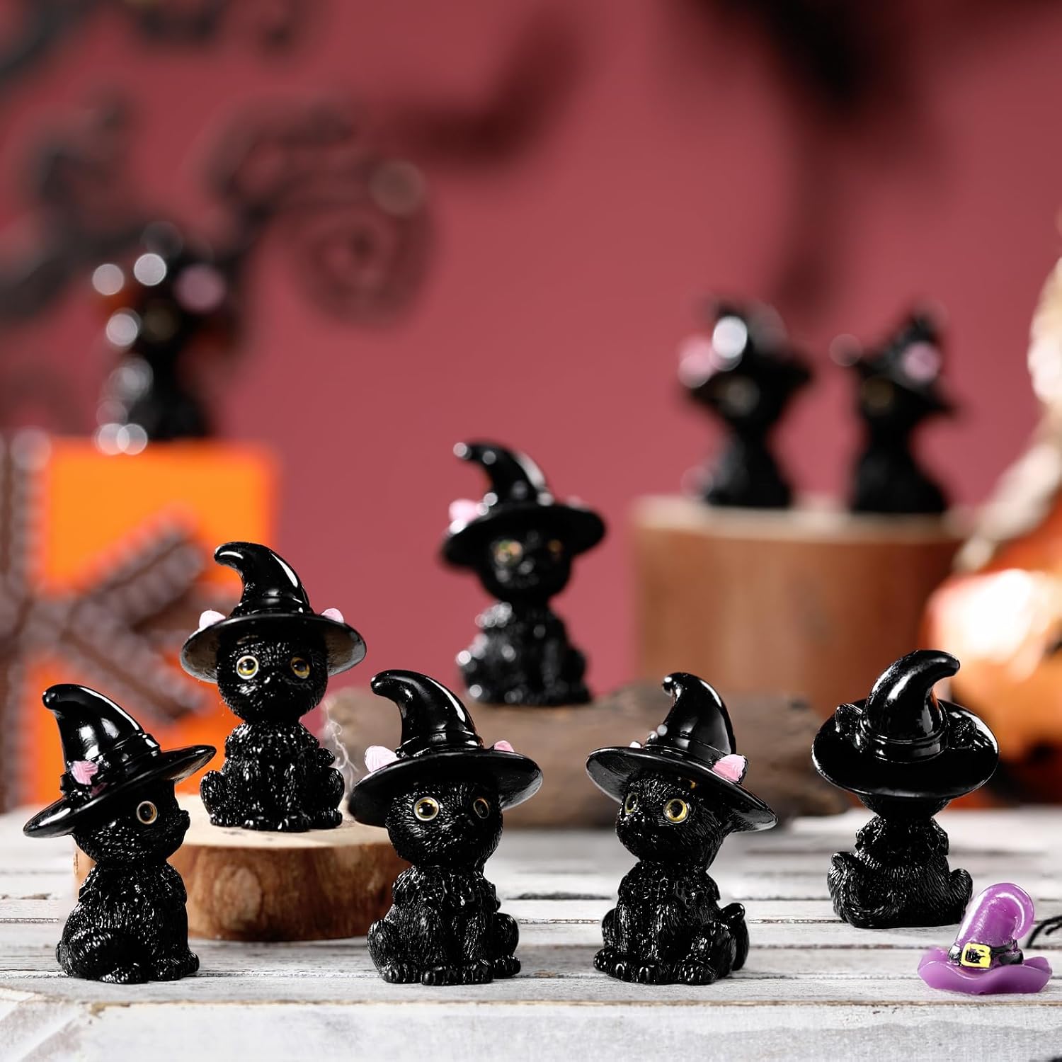 DoubleFill 50 Pcs Mini Black Cat Figurines Halloween Resin,Cute Style image 2