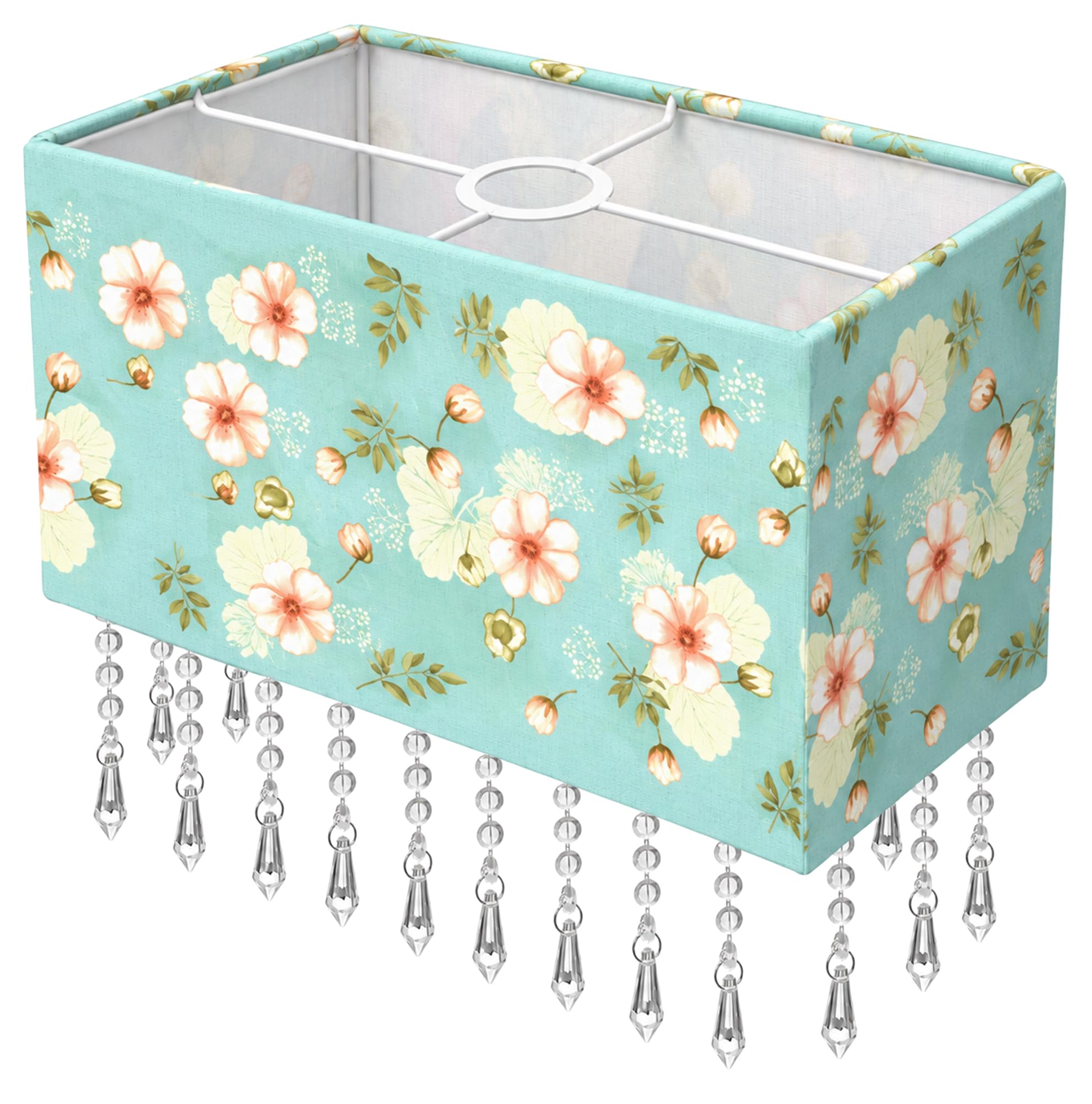 Rectangular Light Shade with Acrylic Droplet, Soft Floral, M