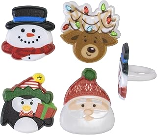 Culpitt Holiday Icons Rings, Christmas Cupcake Decorations, Snowman, Santa, Rudolph Penguin, Multi-Coloured Cupcake Toppers – 24 Pack