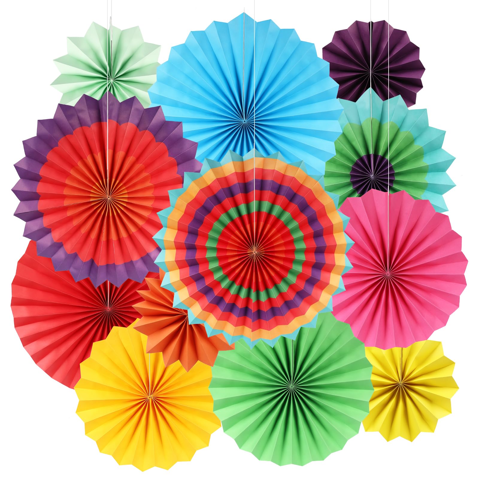 BestoFun 12 Stück Bunt Papier Fächer Bunte Party Deko Fasching Dekoration für Party Hochzeit Geburtstag Festival Event Karneval Deko