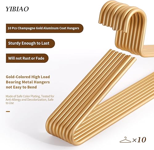 Miniatura 2 de Perchas de aluminio dorado mate de 17 pulgadas, perchas de metal dorado, perchas de ropa de aleación de aluminio (paquete de 10)