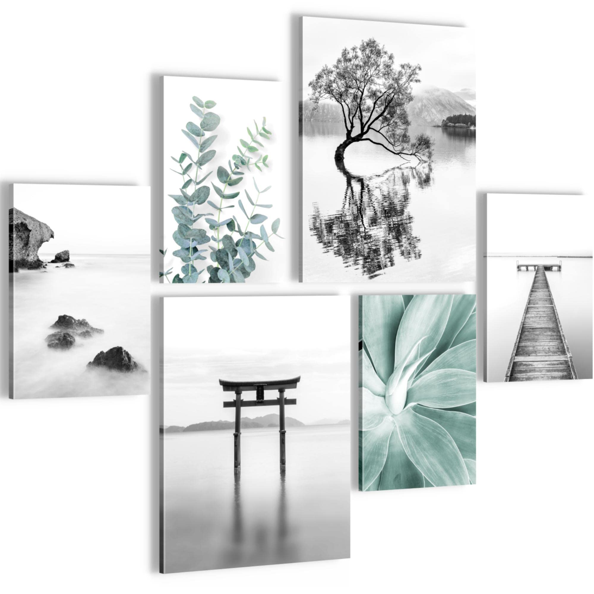 Novart Wandbilder Set Asien Zen See - KEIN EXTRA RAHMEN BENÖTIGT - Modern Deko - Wohnzimmer Schlafzimmer N004463a