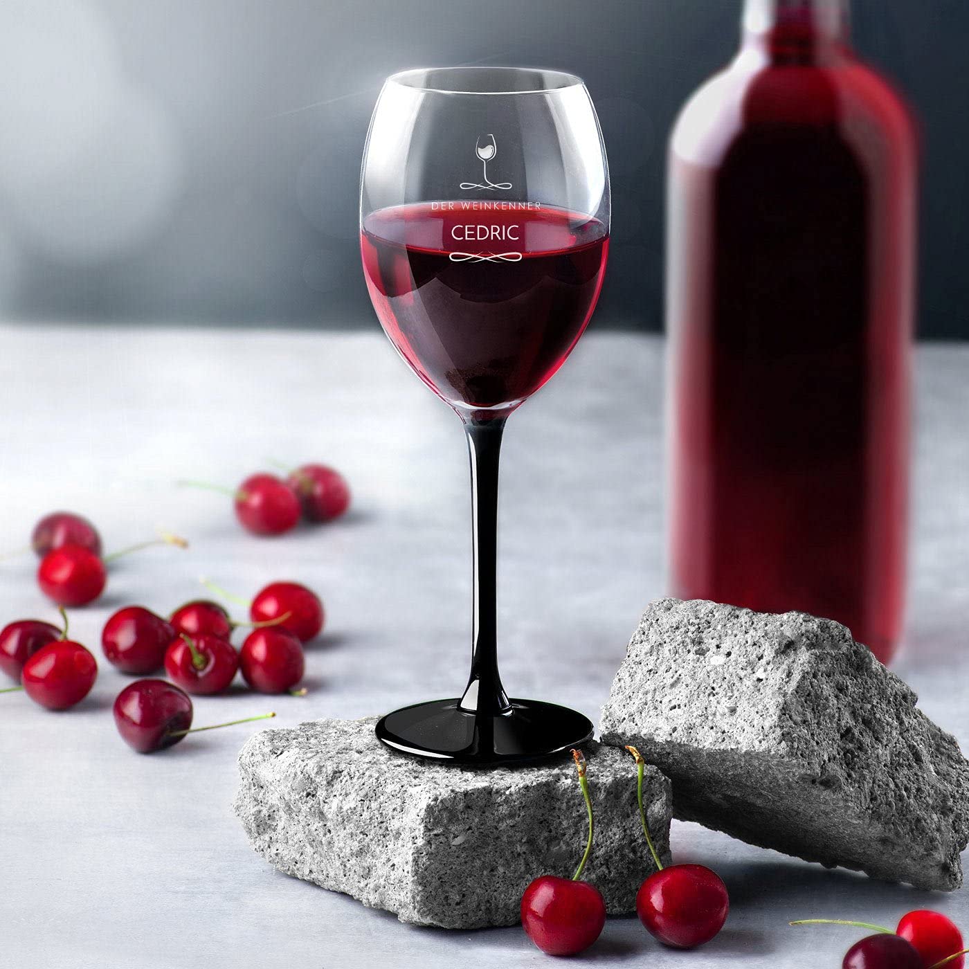 Maverton Onyx Weingläser Set – 2er Set, 330 Ml, Mit Gravur, Schwarzer Sockel, Persönliches Geschenk