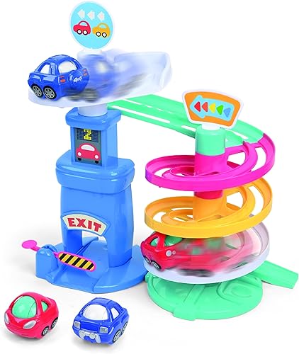 Kidoozie Park 'n Roll Garage - Rampa en espiral de 4 pisos para niños pequeños de 18 meses en adelante