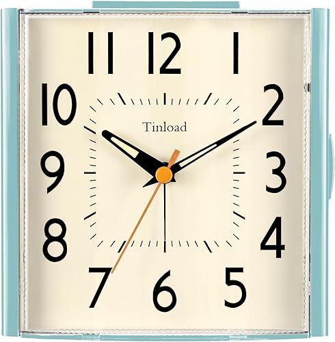 Reloj despertador analógico retro vintage de 4.7 pulgadas, reloj súper silencioso sin tictac con luz manual, repetición, funciona con pilas, diseño