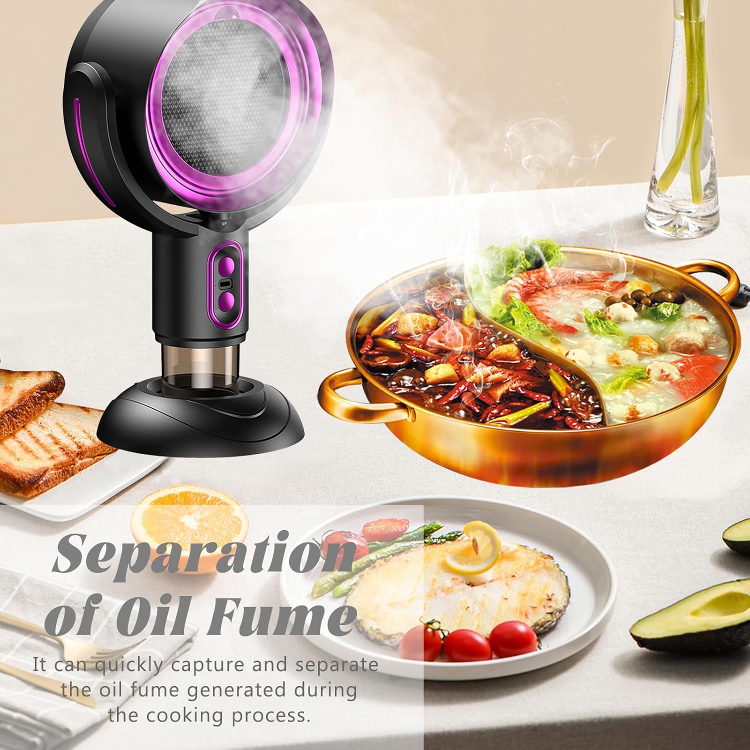 Puff Chill Fan for Smoking, The High Fan for Smoking with 2 Speed Adjustment, Separate Oil Fumes & Easy to Clean, Portable Desktop Smoke Fans for Kitchen Indoors Barbecue, Gifts for Men Women (purple)