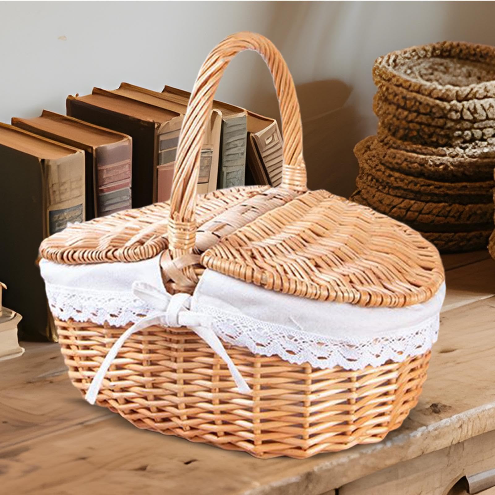 Weiden Picknickkorb Mit Deckel & Henkel – Handgeflochtener Picknickkorb Für 2 Personen Mit Entnehmbarem Innenfutter – Ideal Für Picknick, Einkaufen, Camping Und Als Geschenk