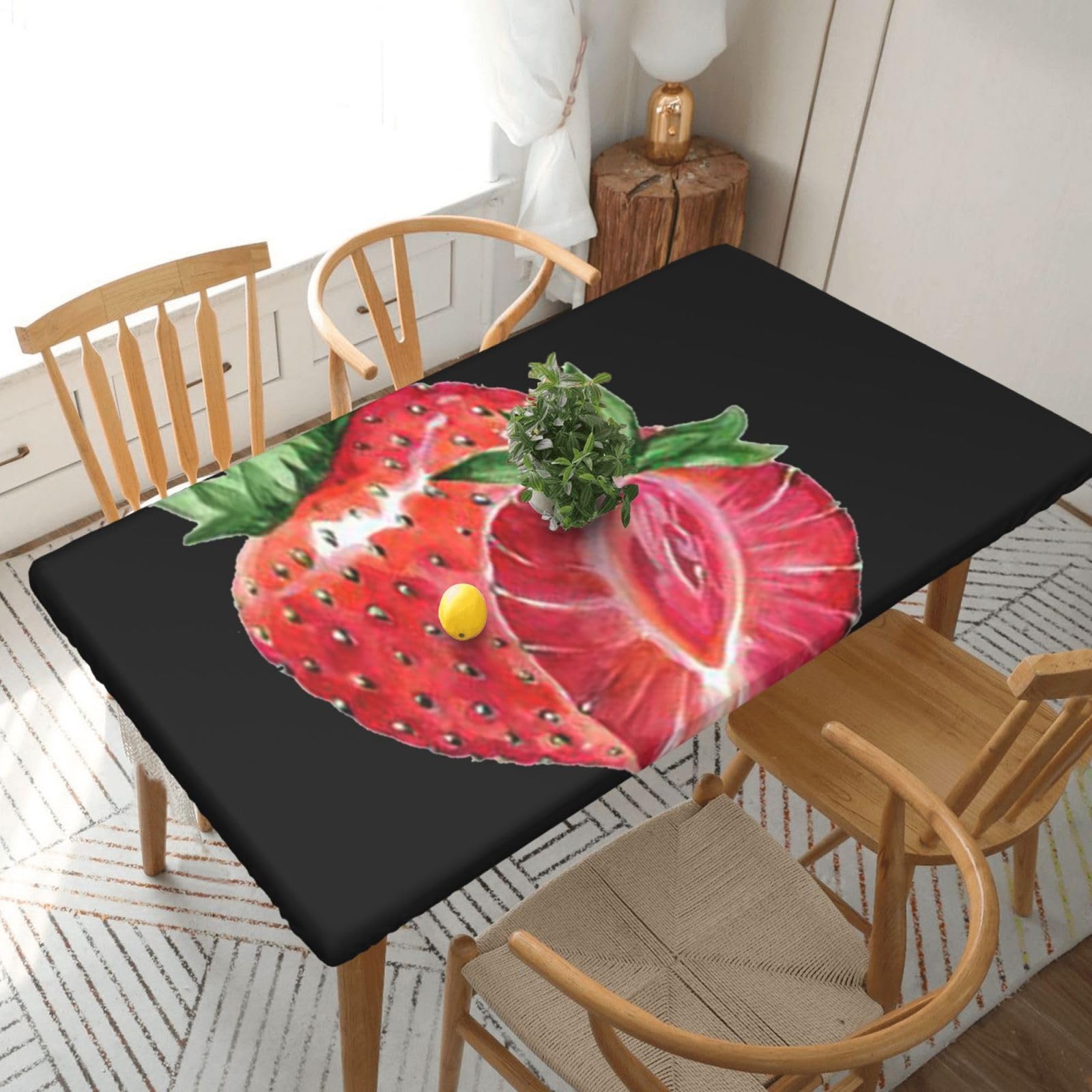 BNVSADC Strawberry Printed 5FT Tablecloth Polyester Kitchen Water Resistant Table Cloth Dining Table Decoration Table Covers, 152x76 CM
