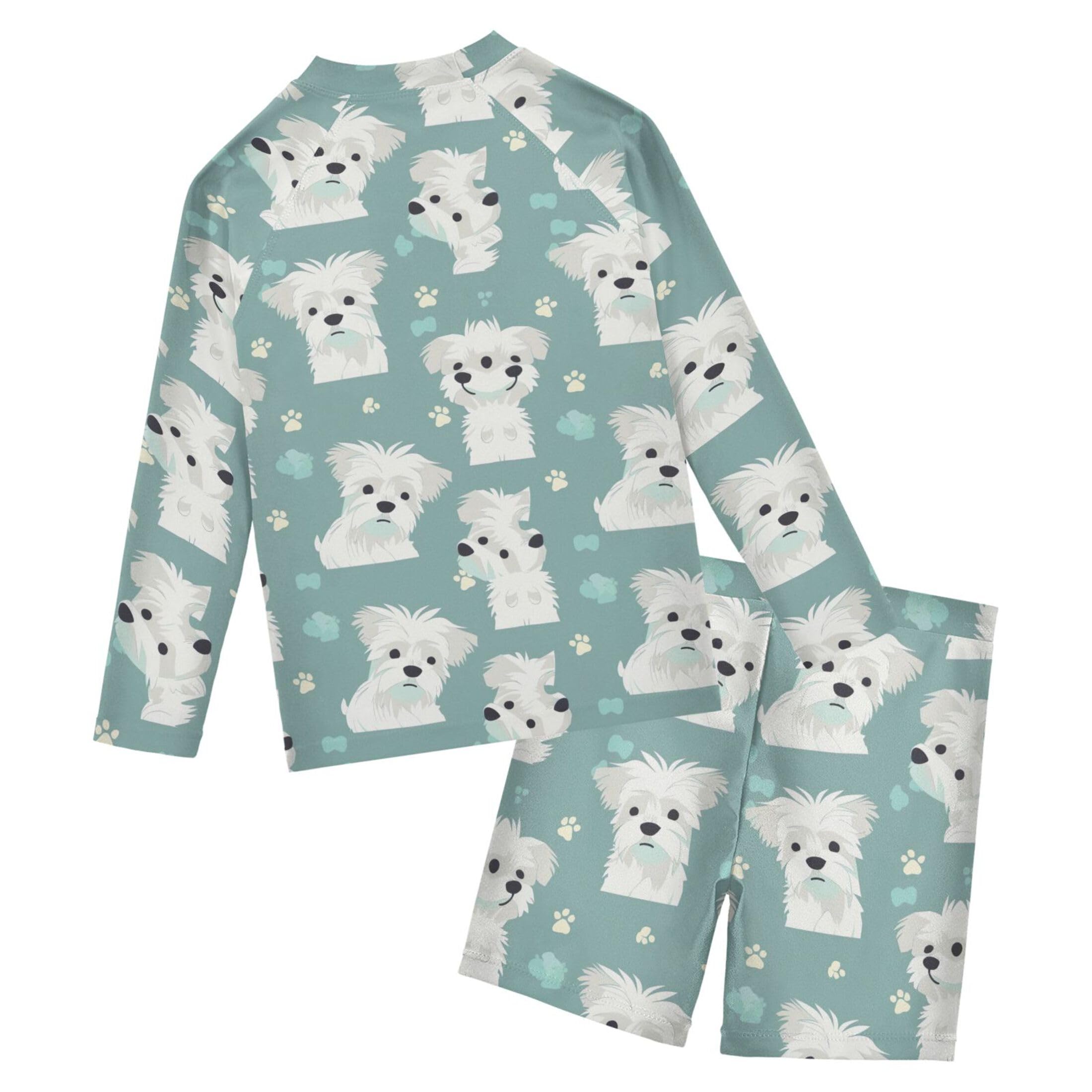 Cute Dog Puppy Pug Animal Baby Boys' Toddler Long Sleeved Rashguard Swim Bathing Suit Set B0403389