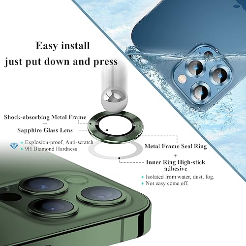 Miniatura 8 de 3+1 (película base) Protector de lente de cámara compatible con iPhone 13 Pro (6.1 pulgadas)Max (6.7 pulgadas), vidrio templado, ultra transparente,