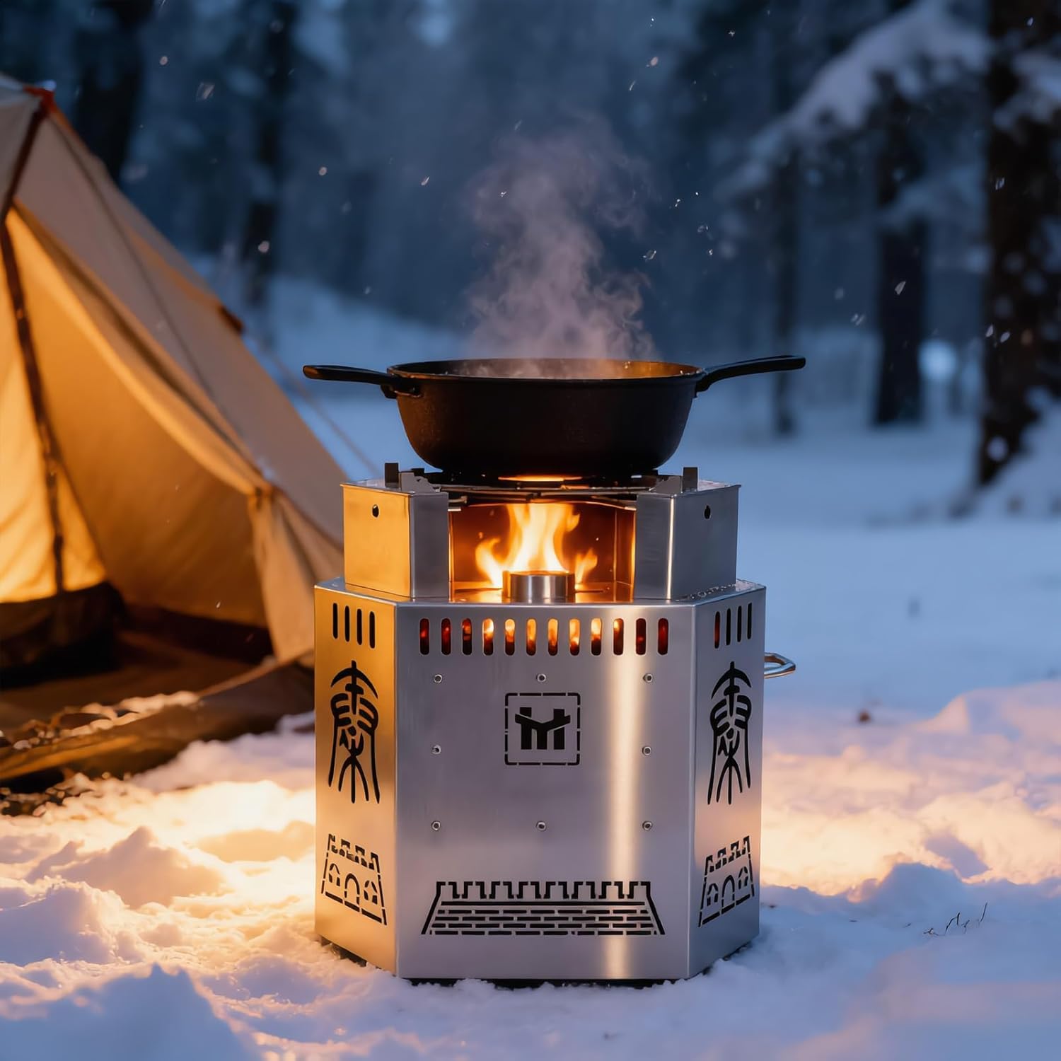 Portable Wood Burning Stove, Outdoor Camping Stove, 304 Stainless Steel Wood Stove for Heating, Cooking, Camping, Backyard, Tent, Hunting, Fishing (pro)