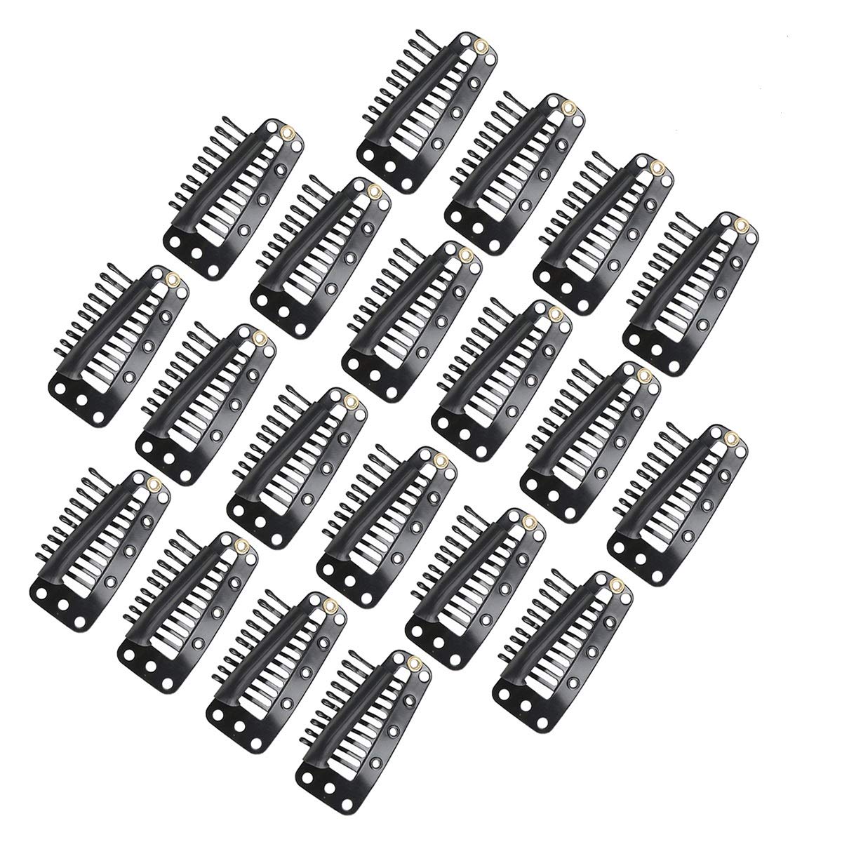 TINKSKY20pcs 10-Teeth Snap-Comb Wig Clips with Rubber for Hair Extension (Black)