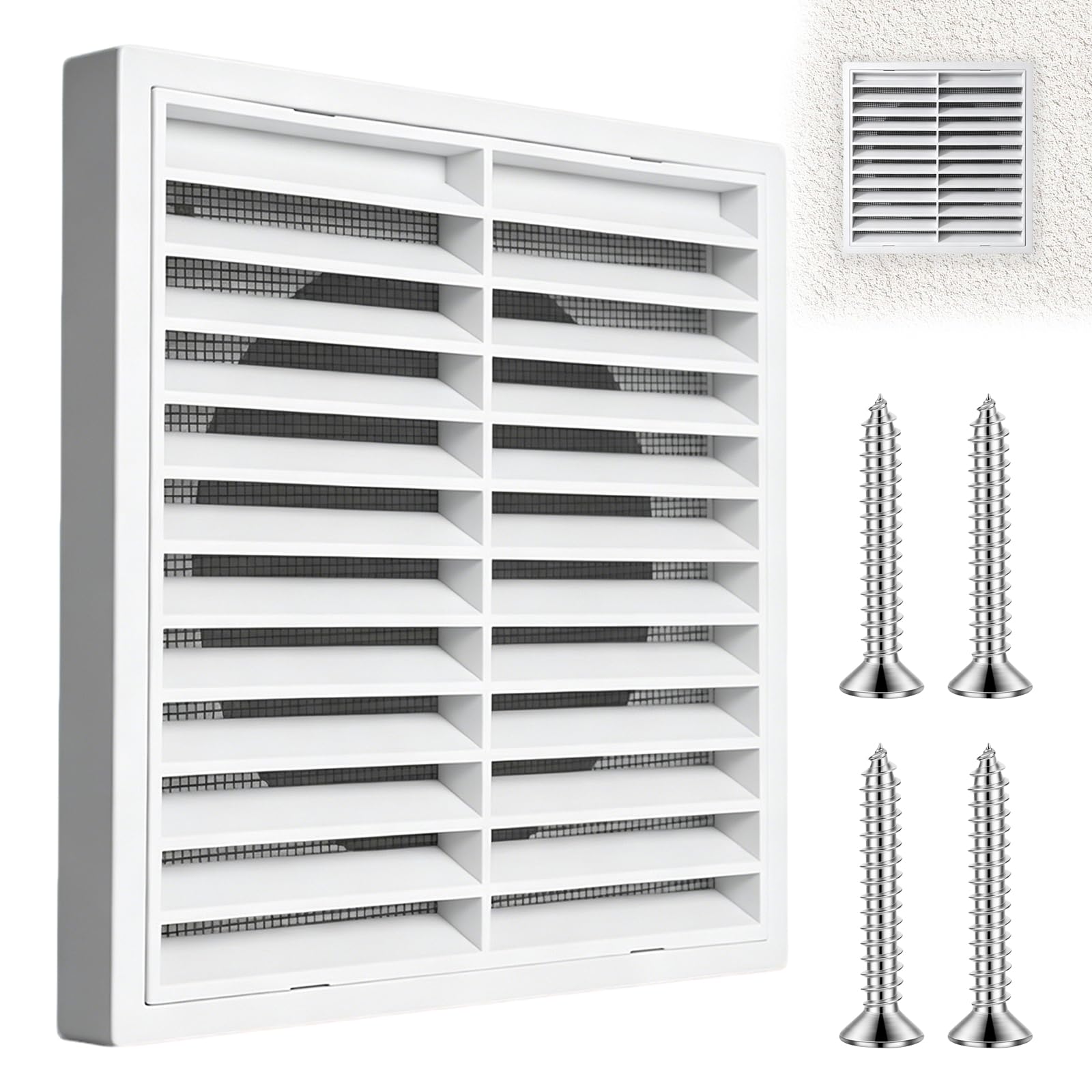 100mm White Louvred Wall Vent Grille Air Vent Cover, 140×140mm Louvred Wall