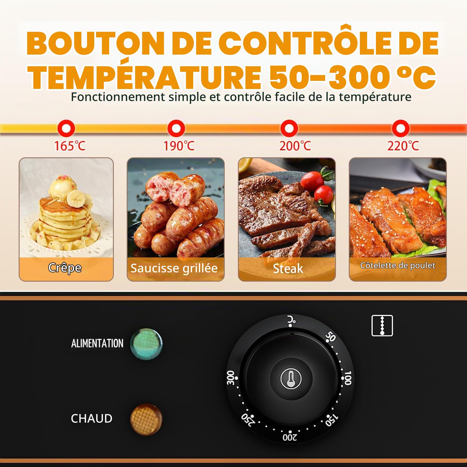 Plancha Électrique Plaque De Acier Inoxydable 53cm Antiadhésive 3000W Professionnelle De Cuisson En Le Fer Durable Grill, Epaisseur De La Surface De Cuisson : 8mm