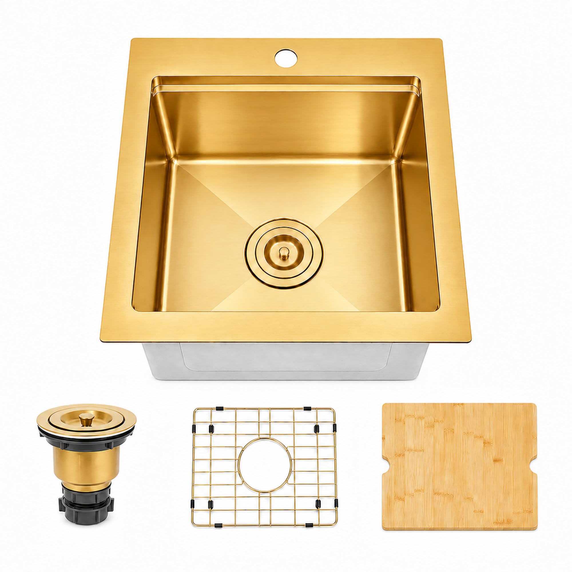 Gold Bar Sink 17“ X 17",Drop In/Top Mount Bar &amp; Prep Sinks,16 Gauge Stainless Steel Small Bar Sink/RV Sink/Camping Van Sink (Gold, 17 X 17 inch)