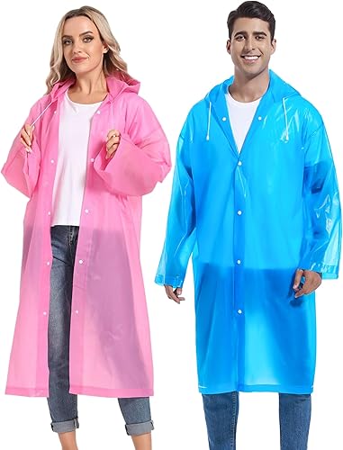 Miniatura 3 de Borogo 2 Ponchos de lluvia para adultos, impermeables, reutilizables, supervivencia de emergencia con capuchas y mangas, para mujeres y hombres