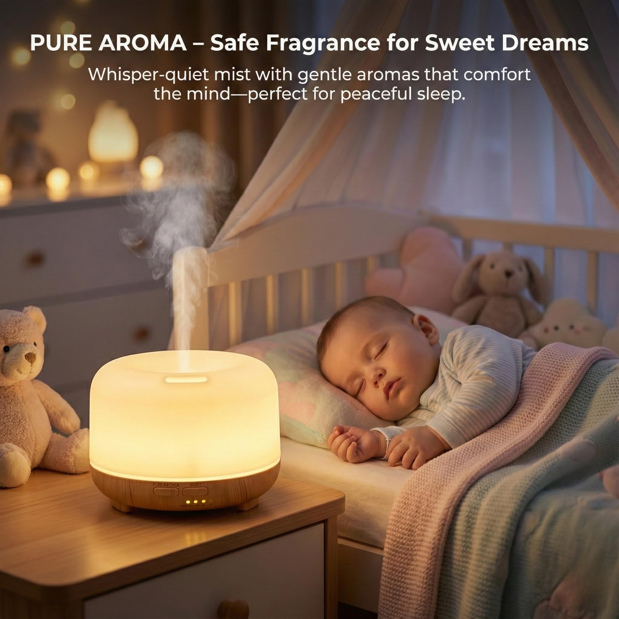 Pure Aroma 500ml Essential Oil Diffuser | Ultrasonic 5-in-1 Aromatherapy Humidifier | Timer & Auto-Off Safety | Quiet Air Humidifier | LED Night Light | Elegant Brown Finish | Best for Home & Office - Image 6 thumbnail