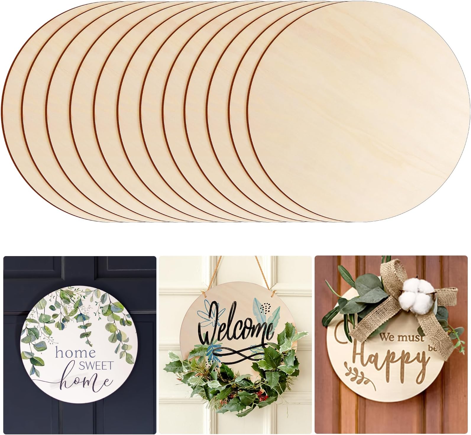 WEWINK PLUS 12 Pcs 12 Inch Wood Circles for Crafts, Natural Wood Slices Round Unfinished Wooden Discs Blank Plaque for Door Hanger, DIY, Pyrography, Painting, Home Decor, Gifts