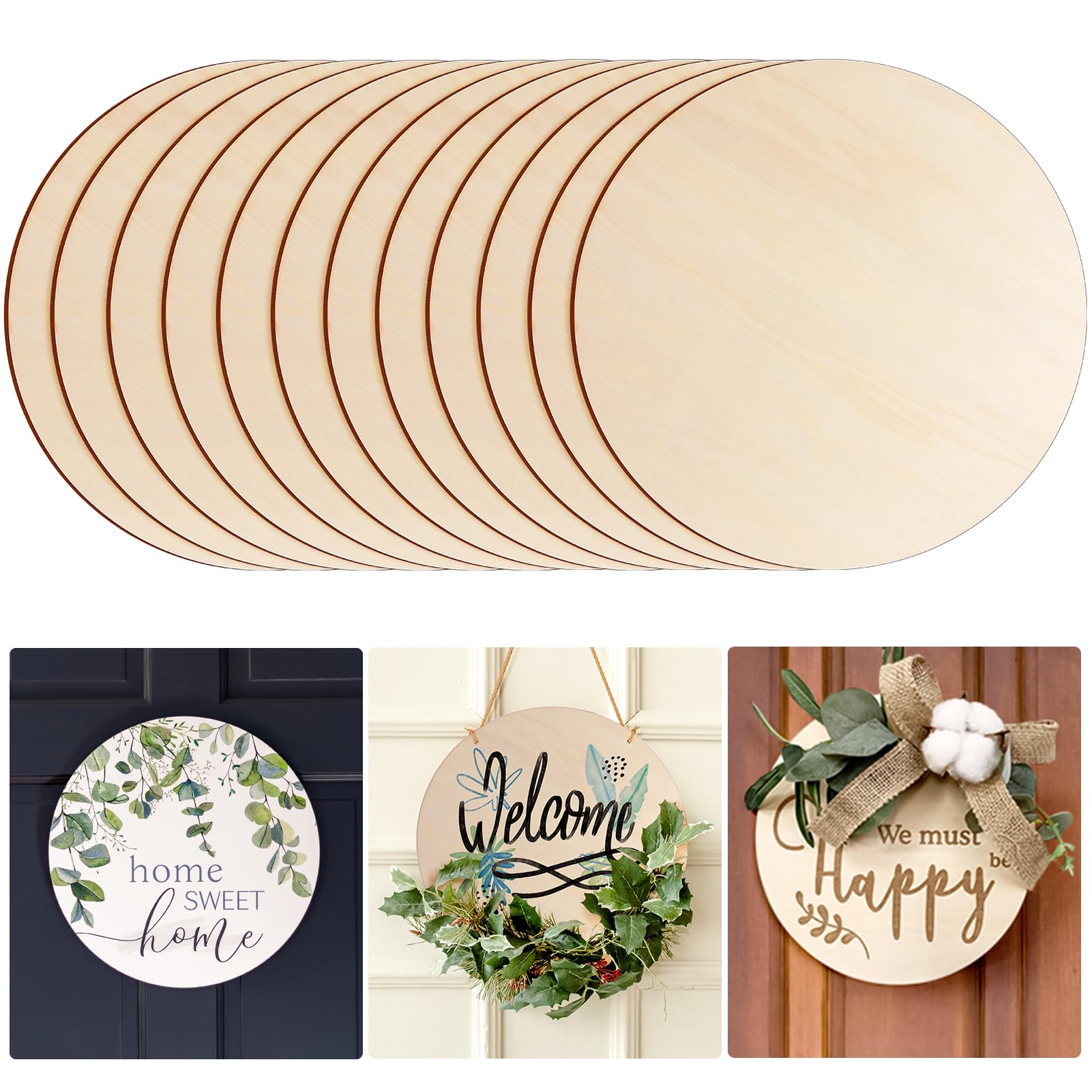 WEWINK PLUS 12 Pcs 12 Inch Wood Circles for Crafts, Natural Wood Slices Round Unfinished Wooden Discs Blank Plaque for Door Hanger, DIY, Pyrography, Painting, Home Decor, Gifts