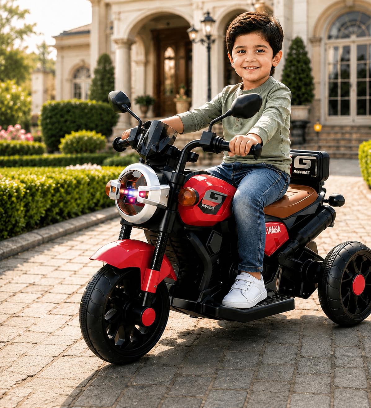 Kawaii Kids 6V Battery YAHAHA Bike rideon | Music, LED Lights | Manual Control | Battery-Operated Ride-On Bike with Backrest for Boys & Girls | Age- 1+ (Yamaha, Rampage)-image-42