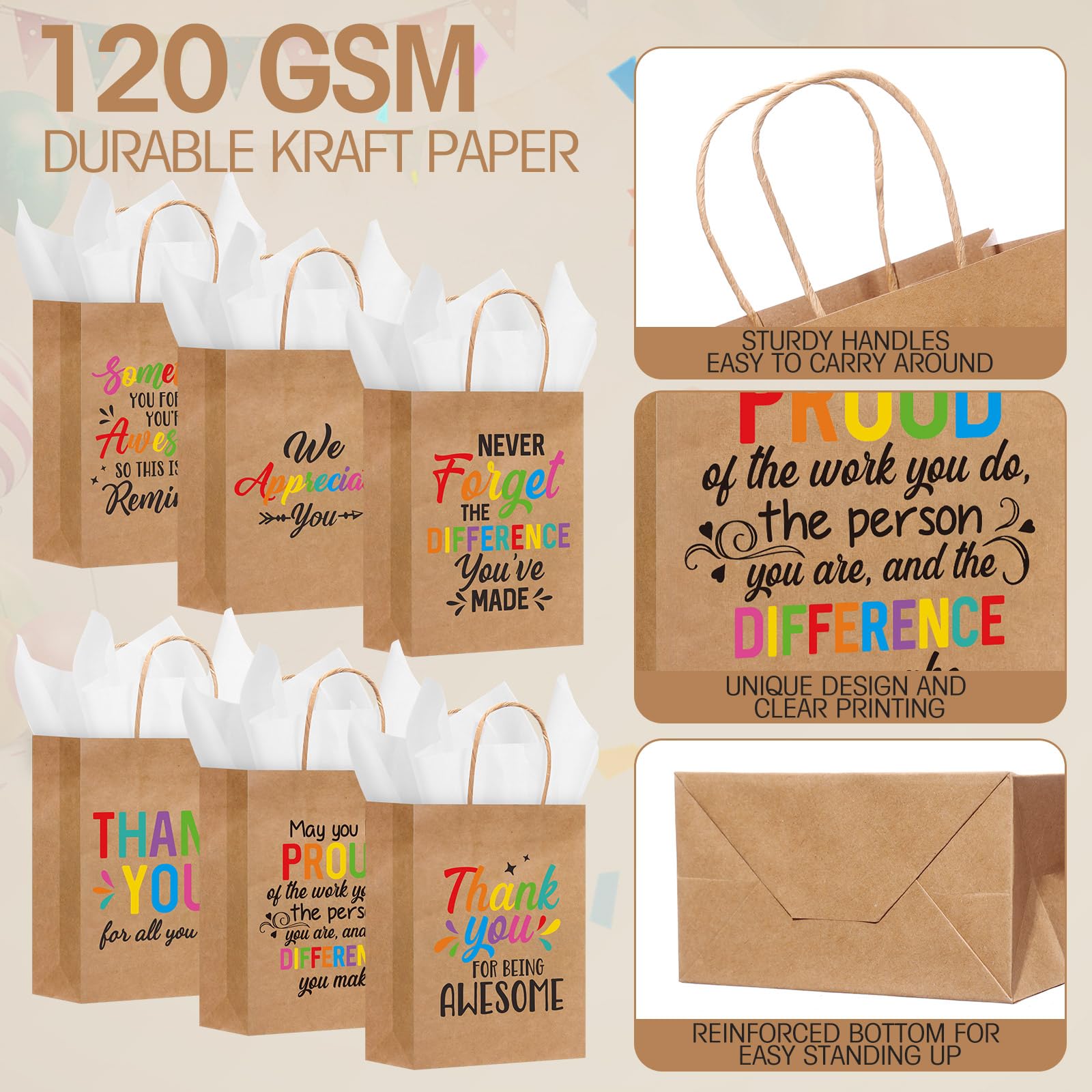 Resholder 30 Pcs Employee Appreciation Gift Bags with Tissue Papers Thank You Paper Bags with Handles Inspirational Quote Treat Pouches Christian Church Gifts for Team Coworker Staff Teacher Nurse