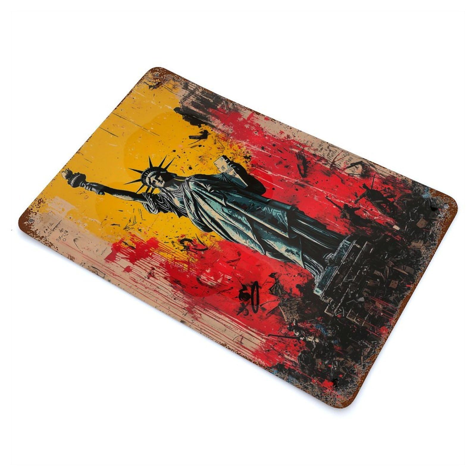 Rust Effect Expressionist Statue of Liberty – Bold Contemporary Art Reinterpretation Decorative Tin Sign 11.8"x7.9", Classic Wall Plaque for Pub, Kitchen And Man Cave Decor