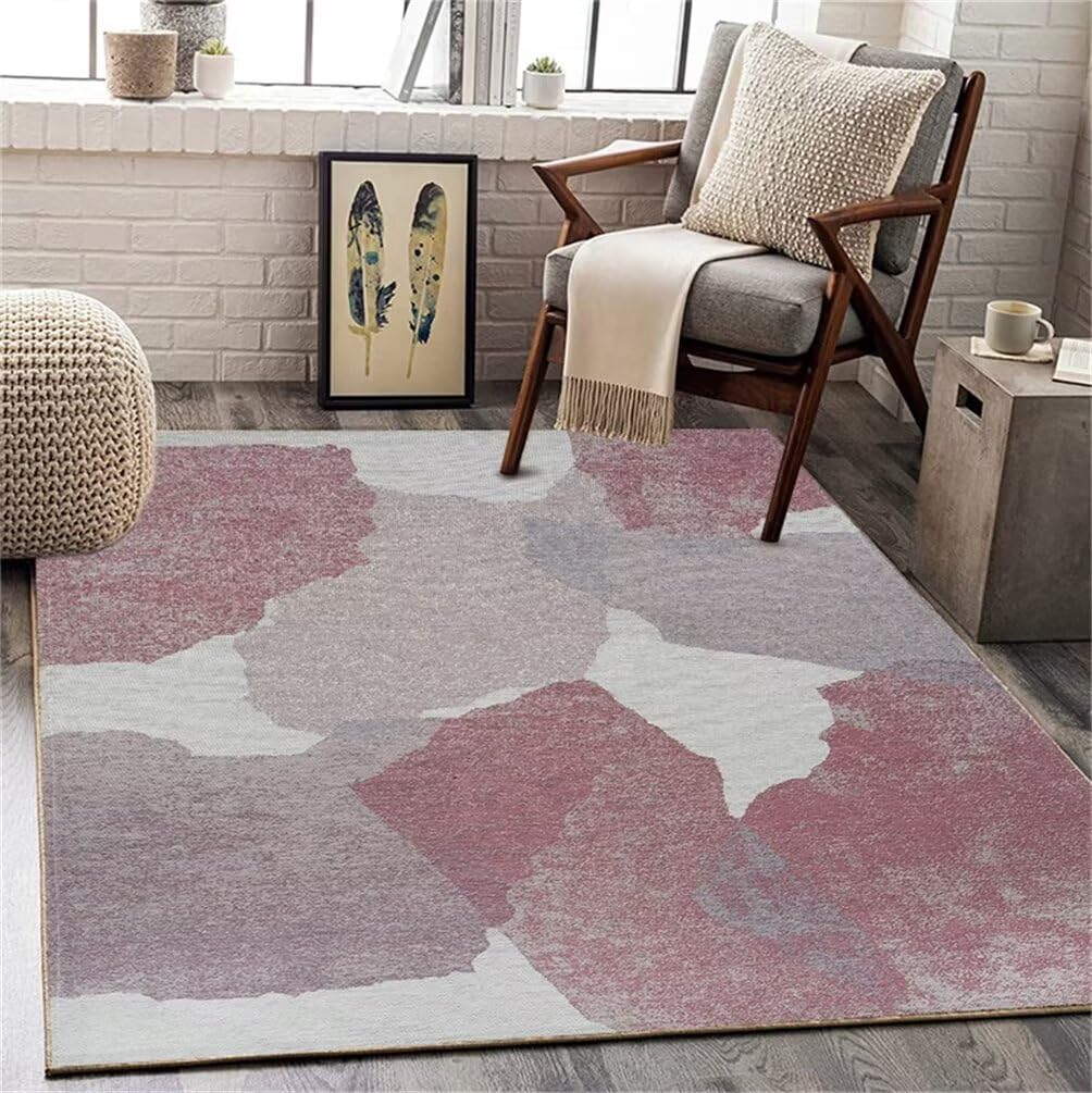 Tapis de sol 160x210cm bleu gris lavable au design minimaliste pour salon moderne