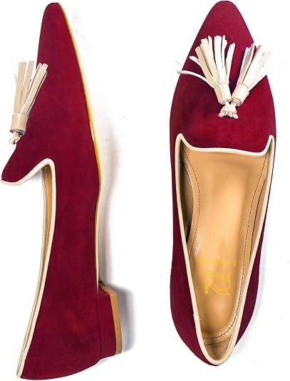 LEHOOR Women's Pointed Toe Loafers - Tassel Slip-On Ballet Flats, Suede Leather, Size 4-13