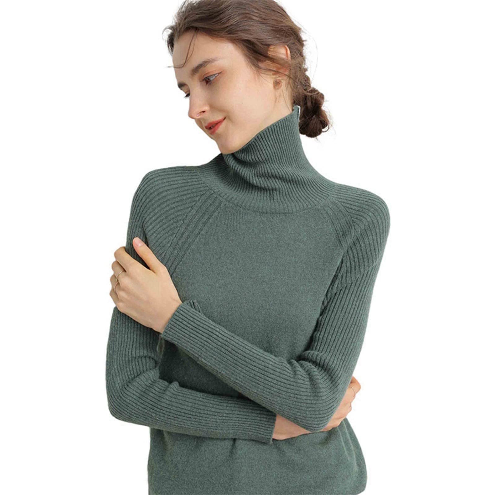 Suéter para Mujer,Señoras Elegantes Suéter De Cuello Alto 100% Cachemir Moda Color Sólido Tejido De Punto Delgado Suéter Delgado Otoño E Invierno Estiramiento Suéter De Calle Informal De Man