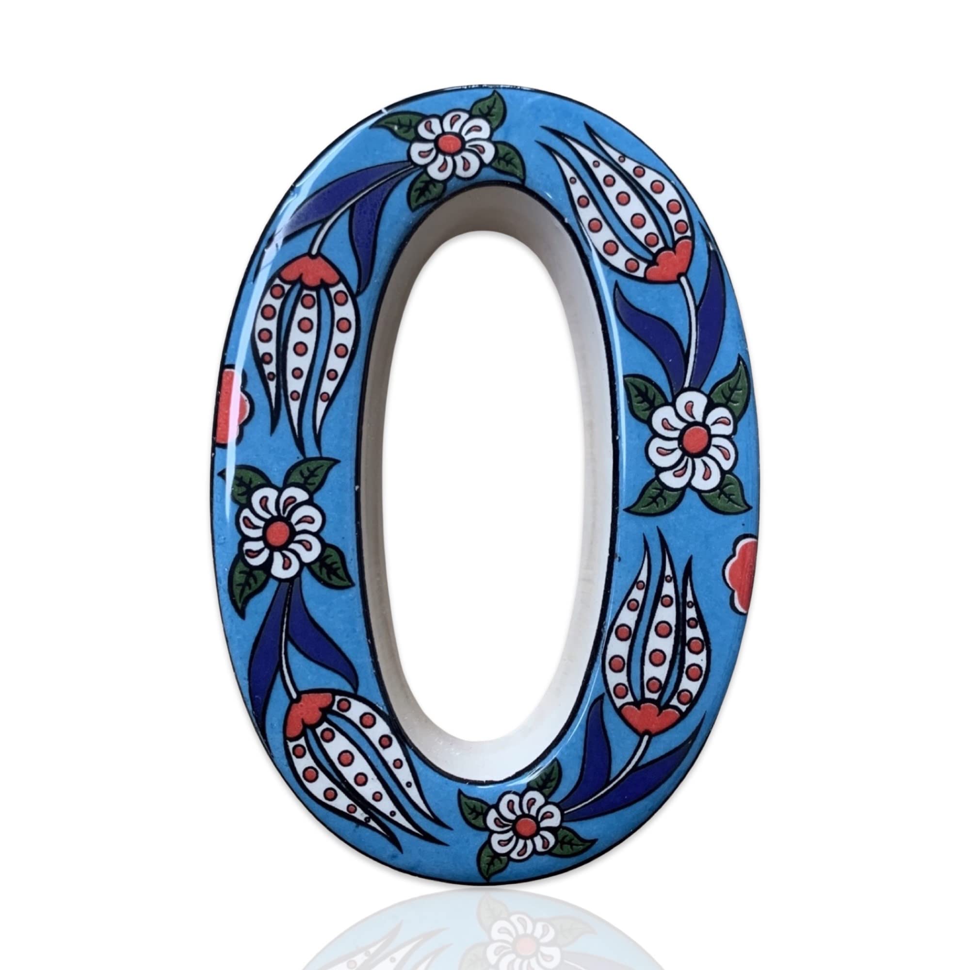 SPIRIT HOME INTERIORS - Handmade Mediterranean Style 3D Ceramic Outdoor House Number Door Sign Address Plaque (Turquoise, Number:0)