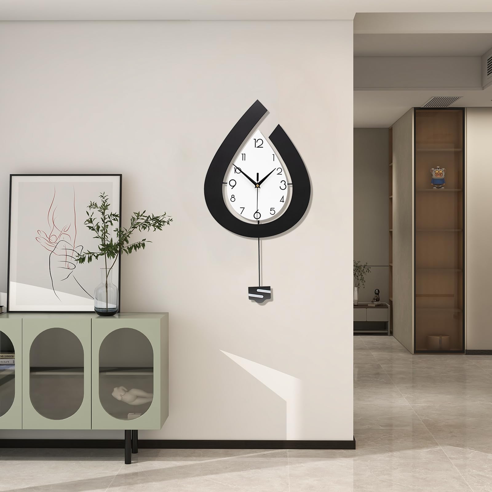 JTWALCLOCK Large Wall Clock for Living Room Decor Big Decorative Pendulum Modern Wall Clock Silent Non Ticking Battery Operated 22.4 Inch Wood Art Wall Clock for Kitchen Bedroom Office Indoor Home