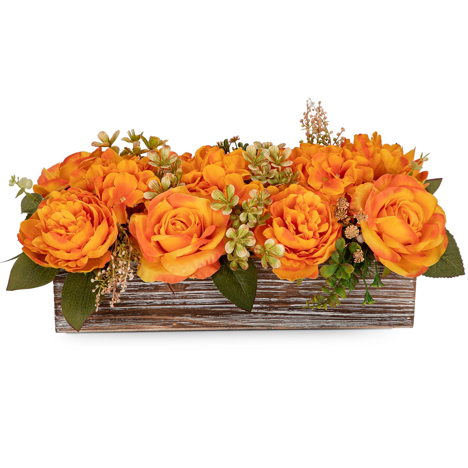 Hollyone Artificial Flowers Mixed Roses Hydrangeas Peonies in Pot, Orange Silk Flowers Decorative Faux Flowers with Pot for Centerpiece, Wedding, Bathroom, Kitchen, Home Decor