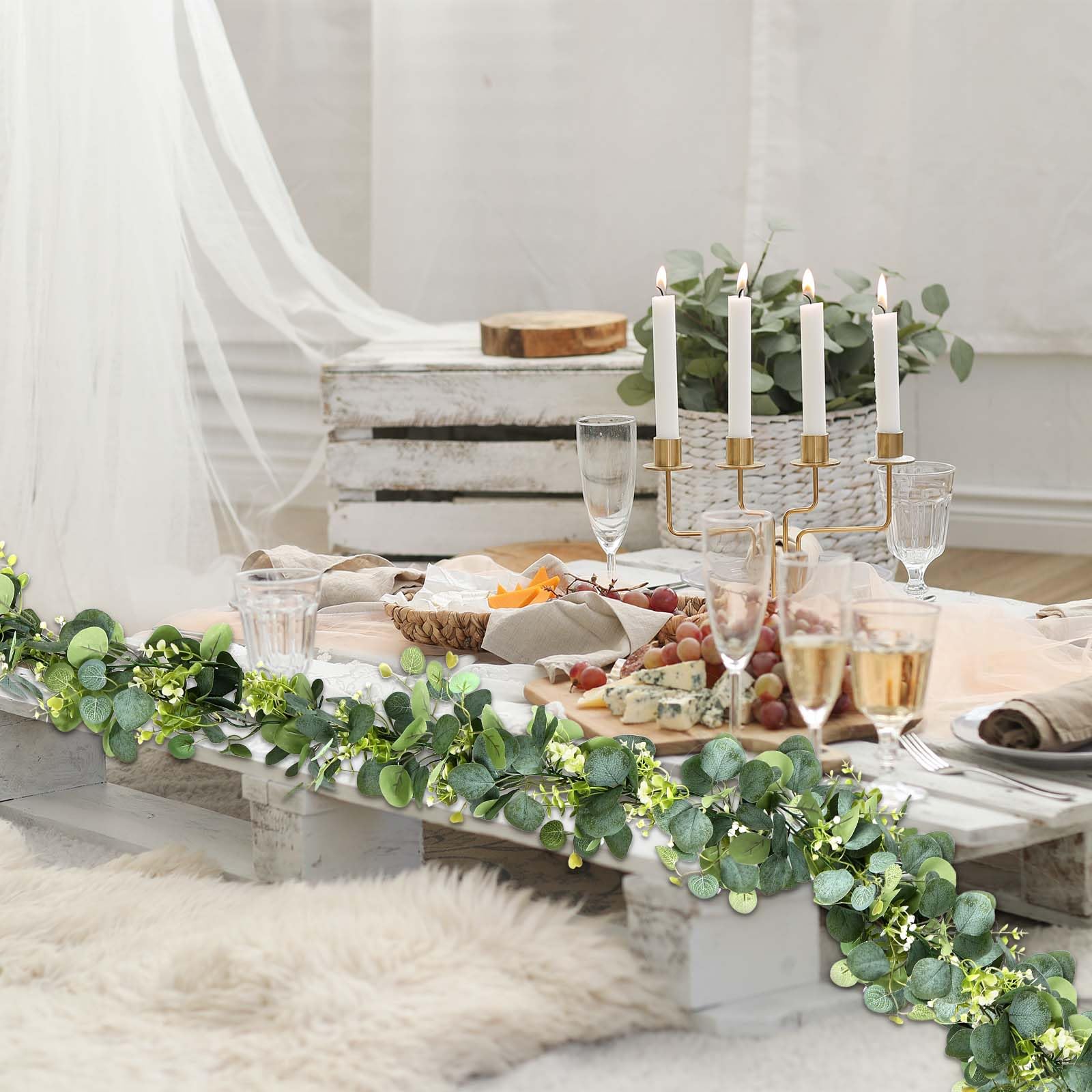Guirnaldas Artificiales de Eucalipto con Hojas de Hojas Verdes Guirnalda | para Decoración de Fondo Boda Camino de Mesa Central Bodas Decoración de Mesa