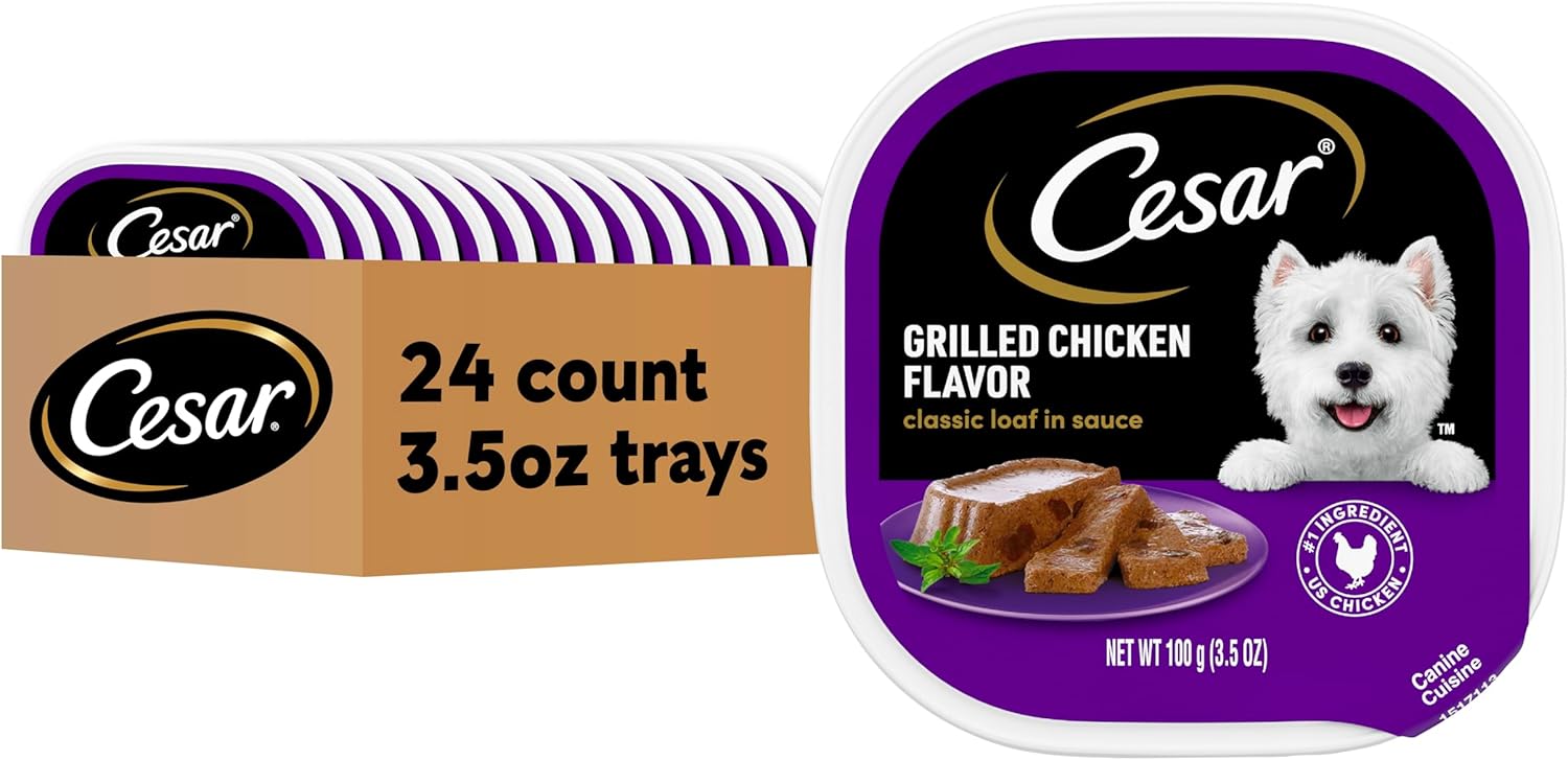 Cesar Moist Canine Meals Traditional Loaf in Sauce Grilled Hen Taste, 3.5 oz. Simple Peel Trays (24 Depend, Pack of 1)
