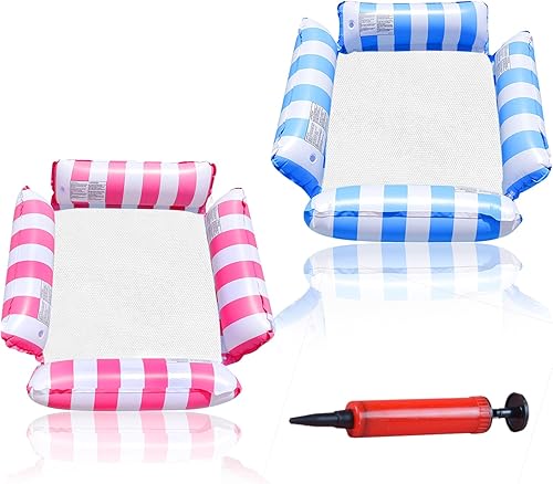 Paquete de 2 flotadores inflables para piscina, hamaca de agua de tamaño adulto, silla de malla flotante 4 en 1 para adultos para vacaciones,