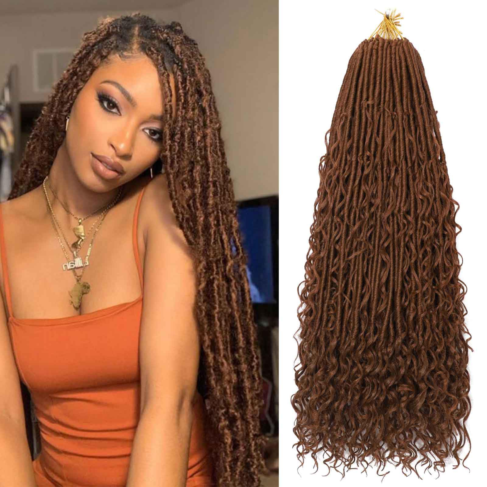 24 inch Boho Soft Locs Crochet Hair 8 Packs Boho Faux Locs Crochet Hair Pre-looped Goddess Locs Hair with Curly Ends Bohemian River Locs for Black